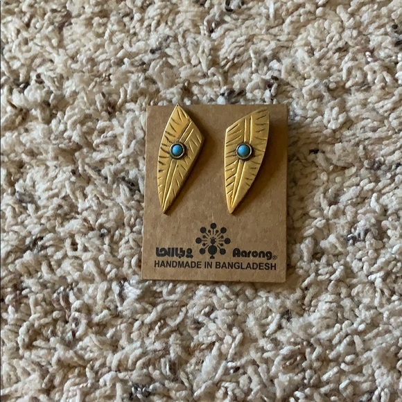 aarong Jewelry - brass earrings with blue and gold